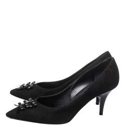 مملوكة مسبقًا حذاء كعب عالي لوي فيتون سليب أون سويدي أسود بفيونكة مقاس 35 