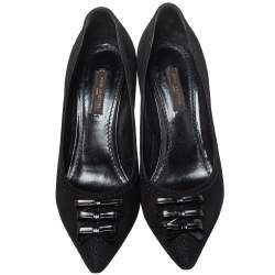 مملوكة مسبقًا حذاء كعب عالي لوي فيتون سليب أون سويدي أسود بفيونكة مقاس 35 