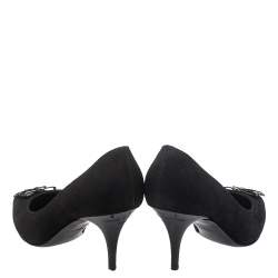 مملوكة مسبقًا حذاء كعب عالي لوي فيتون سليب أون سويدي أسود بفيونكة مقاس 35 