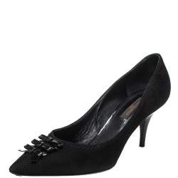 مملوكة مسبقًا حذاء كعب عالي لوي فيتون سليب أون سويدي أسود بفيونكة مقاس 35 