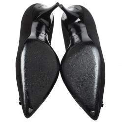 مملوكة مسبقًا حذاء كعب عالي لوي فيتون سليب أون سويدي أسود بفيونكة مقاس 35 