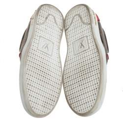 Pre Owned Louis Vuitton Brown/Red Monogram Canvas And Leather Frontrow Slip On Sneakers Size 38