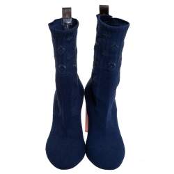 مملوكة مسبقًا Louis Vuitton Blue Monogram Knit Fabric Silhouette Ankle Boots Size 40