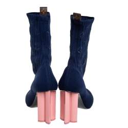 مملوكة مسبقًا Louis Vuitton Blue Monogram Knit Fabric Silhouette Ankle Boots Size 40
