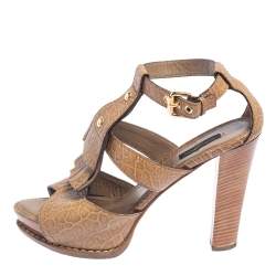 Pre Owned صندل لوي فيتون سير حرف تي بشراشيب جلد بني مقاس 39