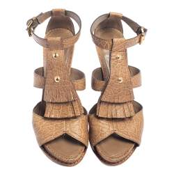 Pre Owned صندل لوي فيتون سير حرف تي بشراشيب جلد بني مقاس 39