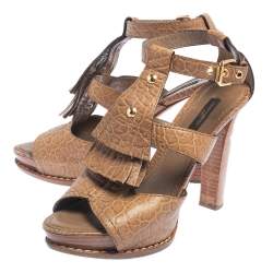 Pre Owned صندل لوي فيتون سير حرف تي بشراشيب جلد بني مقاس 39