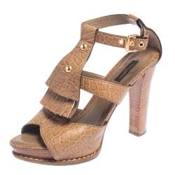 Pre Owned صندل لوي فيتون سير حرف تي بشراشيب جلد بني مقاس 39