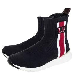 Louis Vuitton Black Knit Fabric High Top Sneakers Size 36