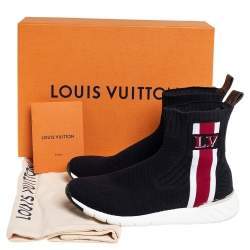 Louis Vuitton Black Knit Fabric High Top Sneakers Size 36