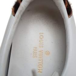 Louis Vuitton White Leather And Brown/Beige Calf Hair Frontrow Low Top Sneakers Size 36