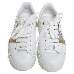 Louis Vuitton White Leather Logo Time Out Sneakers Size 36