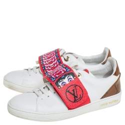 Louis Vuitton White Leather And Brown Monogram Canvas Kyoto Low Top Sneakers Size 36