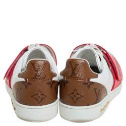 Louis Vuitton White Leather And Brown Monogram Canvas Kyoto Low Top Sneakers Size 36