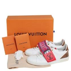 Louis Vuitton White Leather And Brown Monogram Canvas Kyoto Low Top Sneakers Size 36