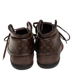 Pre Owned Louis Vuitton Brown Monogram Canvas & Leather Brea Sneaker Boots Size 38