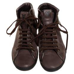 Pre Owned Louis Vuitton Brown Monogram Canvas & Leather Brea Sneaker Boots Size 38