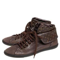 Pre Owned Louis Vuitton Brown Monogram Canvas & Leather Brea Sneaker Boots Size 38