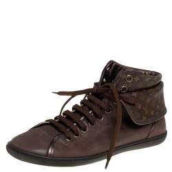 Pre Owned Louis Vuitton Brown Monogram Canvas & Leather Brea Sneaker Boots Size 38