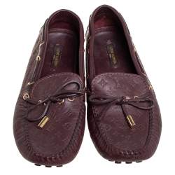Pre Owned Louis Vuitton Burgundy Leather Gloria  Loafers Size 36.5