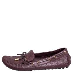 Pre Owned Louis Vuitton Burgundy Leather Gloria  Loafers Size 36.5