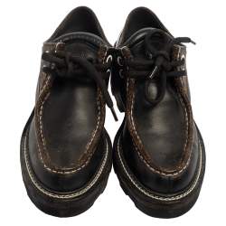Louis Vuitton Black Leather, Canvas Beaubourg Platform Derby Size 38.5