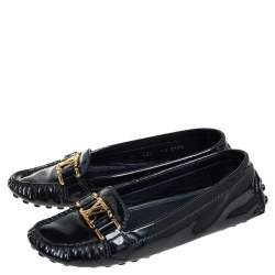 Pre Owned Louis Vuitton Dark Blue Patent Leather Oxford Slip On Loafers Size 35.5
