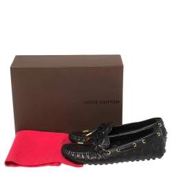 Pre Owned Louis Vuitton Black Monogram Leather Gloria Loafers Size 35.5