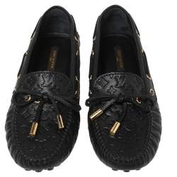 Pre Owned Louis Vuitton Black Monogram Leather Gloria Loafers Size 35.5