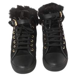 Louis Vuitton Black Suede and Fur High Top Sneakers Size 37