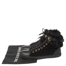Louis Vuitton Black Suede and Fur High Top Sneakers Size 37
