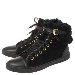 Louis Vuitton Black Suede and Fur High Top Sneakers Size 37