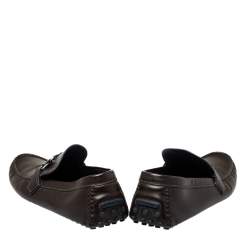 Pre Owned Louis Vuitton Brown Leather Hockenheim Slip on Loafers Size 46