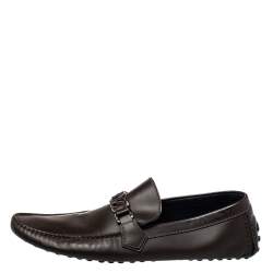 Pre Owned Louis Vuitton Brown Leather Hockenheim Slip on Loafers Size 46