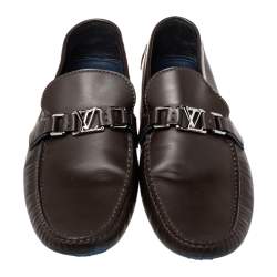 Pre Owned Louis Vuitton Brown Leather Hockenheim Slip on Loafers Size 46
