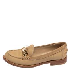 Pre Owned Louis Vuitton Beige Nubuck Leather Penny Slip Loafers Size 37