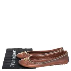 Pre Owned Louis Vuitton Brown Leather Oxford Chain Detail Ballet Flats Size 38