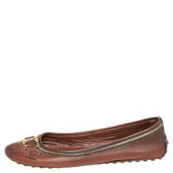 Pre Owned Louis Vuitton Brown Leather Oxford Chain Detail Ballet Flats Size 38
