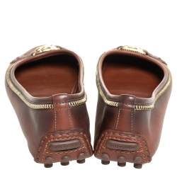 Pre Owned Louis Vuitton Brown Leather Oxford Chain Detail Ballet Flats Size 38
