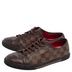 Pre Owned حذاء رياضي لوي فيتون كانفاس دامييه وجلد بني منخفض من أعلى مقاس 37.5