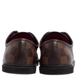 Pre Owned حذاء رياضي لوي فيتون كانفاس دامييه وجلد بني منخفض من أعلى مقاس 37.5