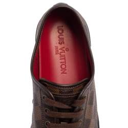 Pre Owned حذاء رياضي لوي فيتون كانفاس دامييه وجلد بني منخفض من أعلى مقاس 37.5