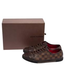 Pre Owned حذاء رياضي لوي فيتون كانفاس دامييه وجلد بني منخفض من أعلى مقاس 37.5