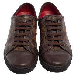 Pre Owned حذاء رياضي لوي فيتون كانفاس دامييه وجلد بني منخفض من أعلى مقاس 37.5