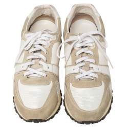 Louis Vuitton White/Grey Suede And Leather Run Away Low Top Sneakers Size 37