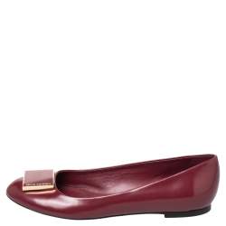Pre Owned Louis Vuitton Burgundy Leather Embellished Ballet Flats Size 39