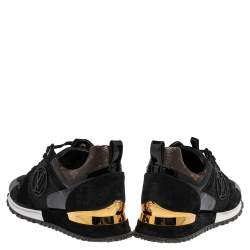 Pre Owned Louis Vuitton Black/Brown Monogram Mesh And Leather Run Away  Sneakers Size 38