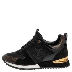 Pre Owned Louis Vuitton Black/Brown Monogram Mesh And Leather Run Away  Sneakers Size 38