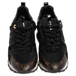 Pre Owned Louis Vuitton Black/Brown Monogram Mesh And Leather Run Away  Sneakers Size 38