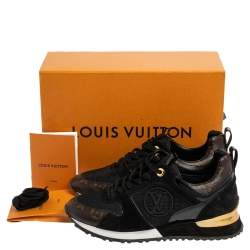 Pre Owned Louis Vuitton Black/Brown Monogram Mesh And Leather Run Away  Sneakers Size 38